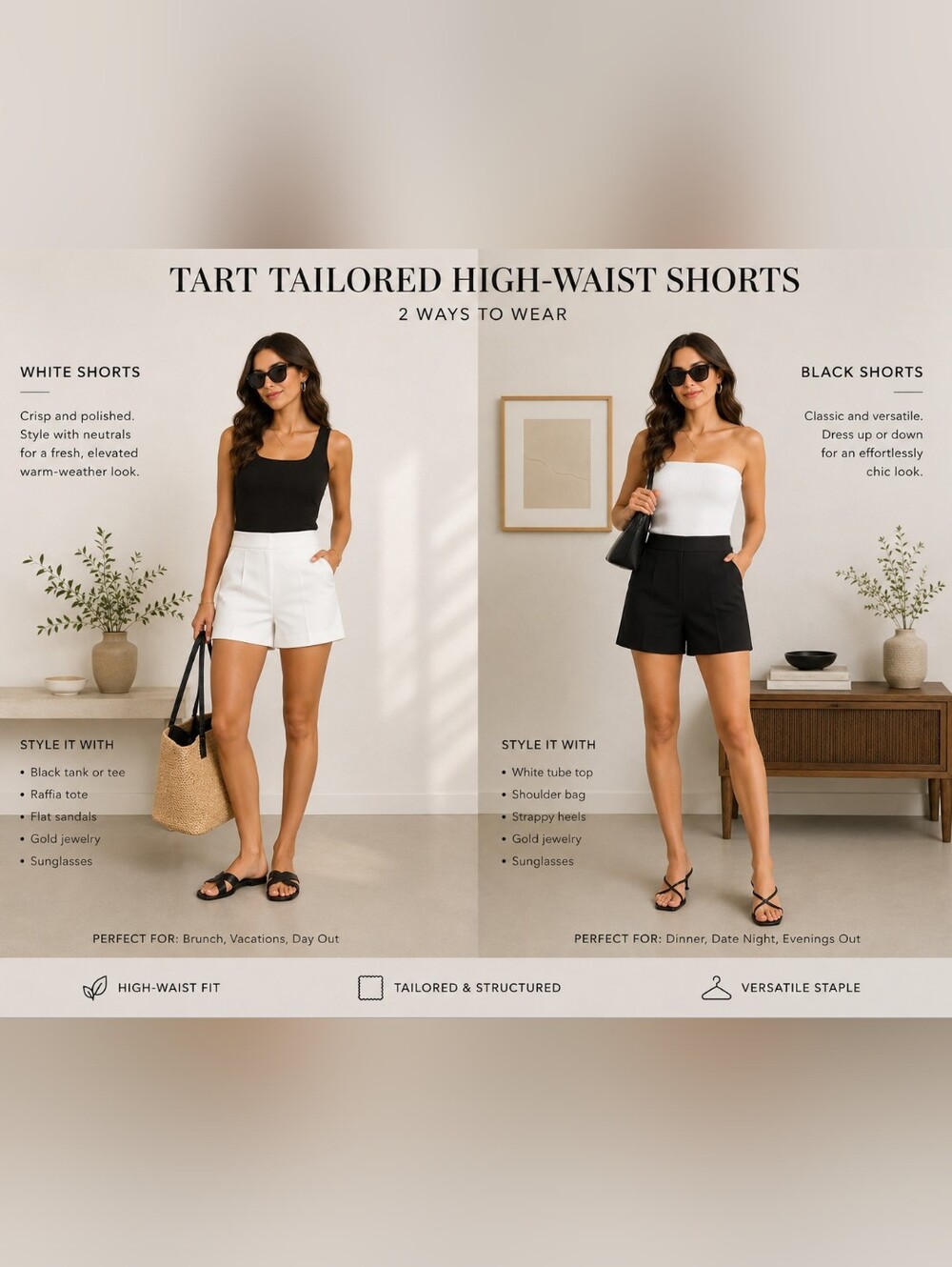 Tart Tailored High-Waist Shorts — White & Black Bundle Of 2